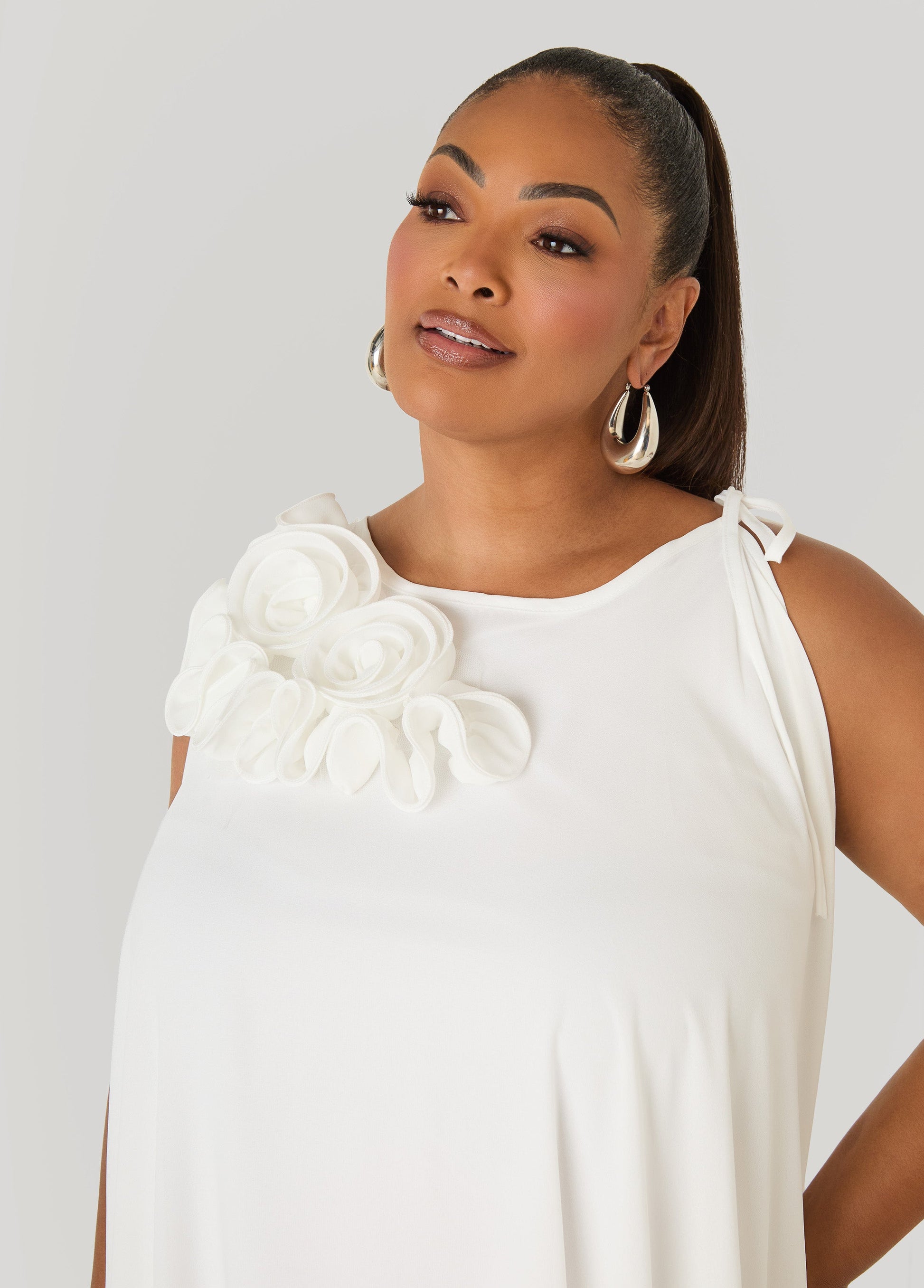 Ashley Stewart Rosette Midi Dress White