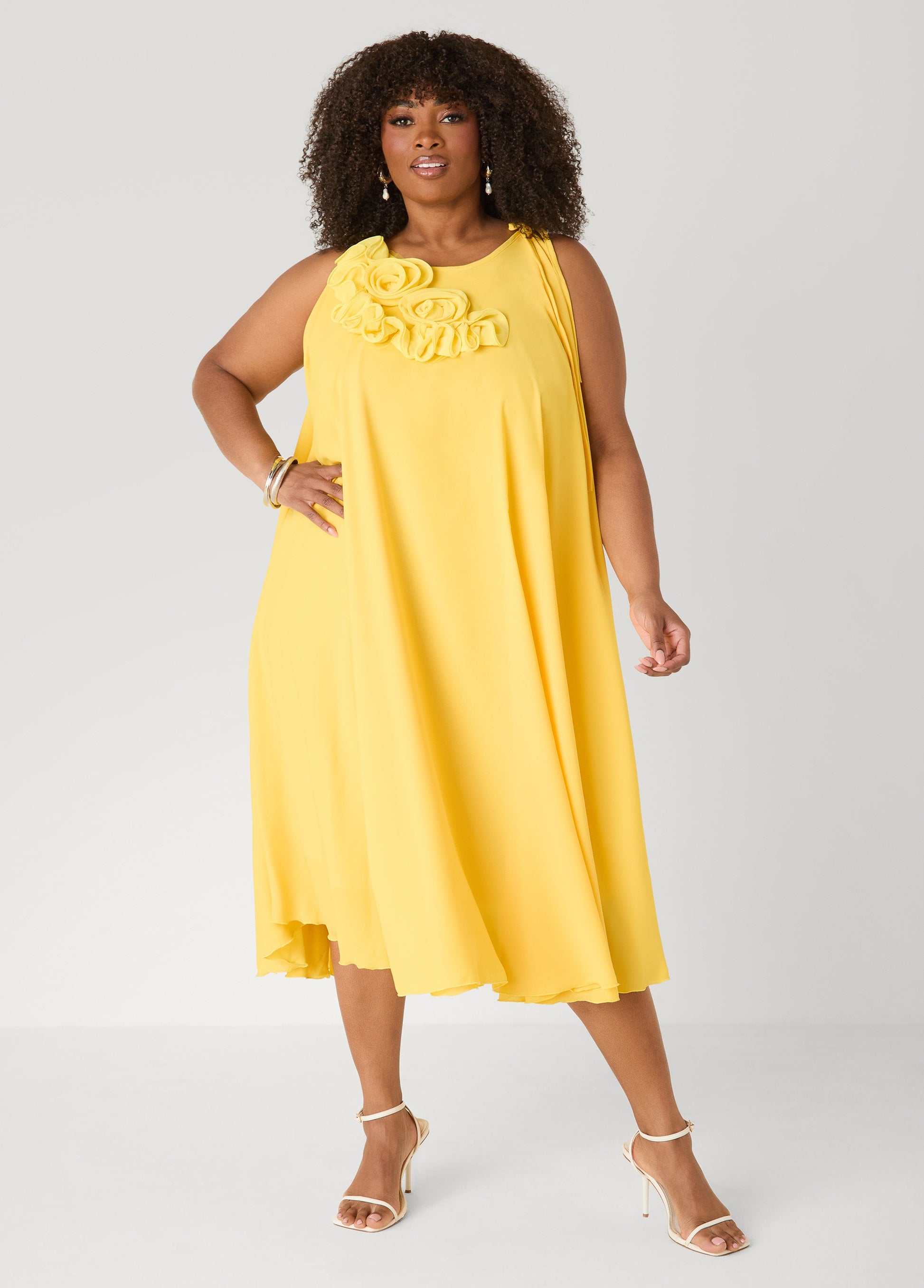 Ashley Stewart Rosette Midi Dress White