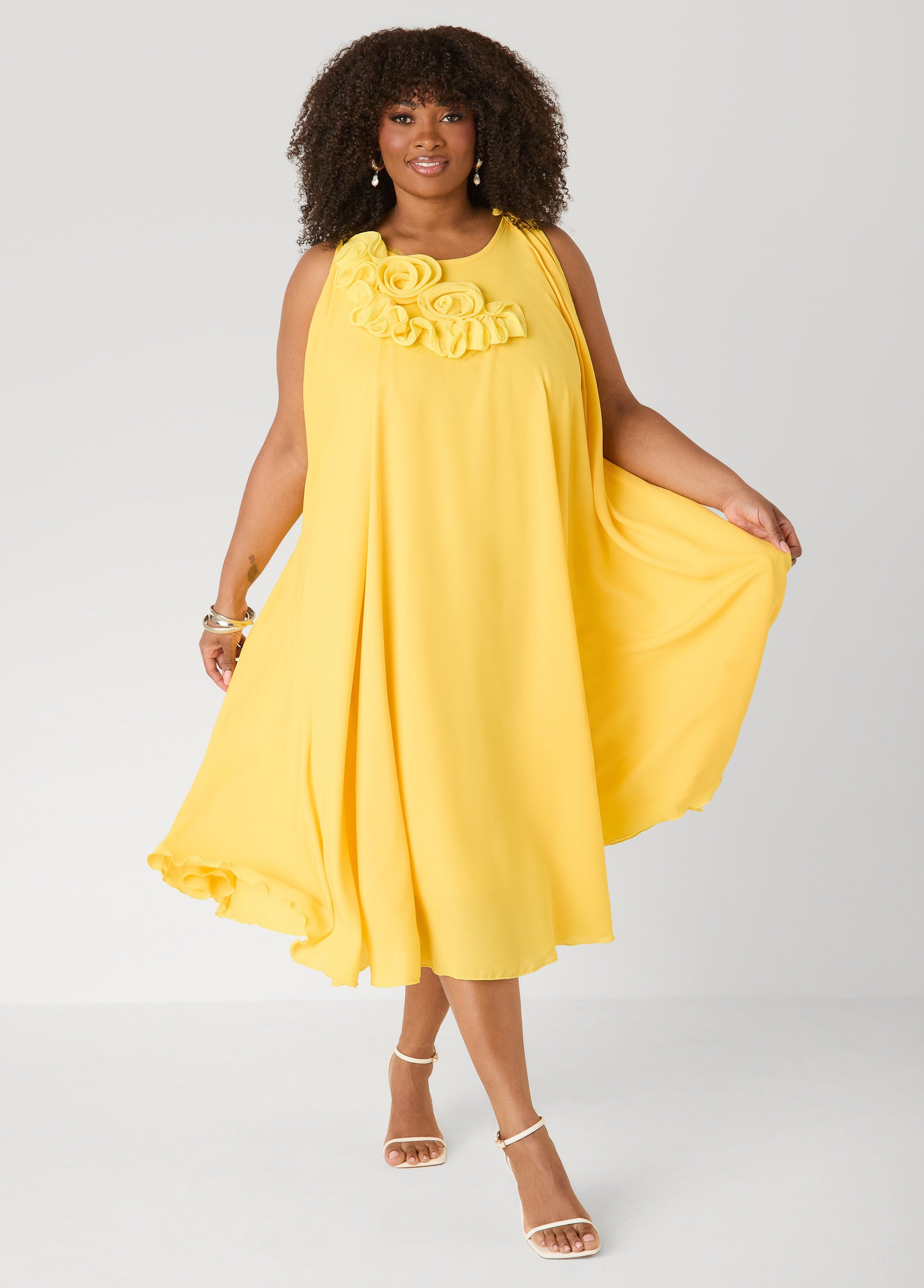 Ashley Stewart Rosette Midi Dress White