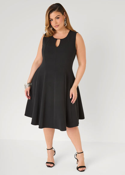 Ashley Stewart Textured Knit A Line Dress Black
