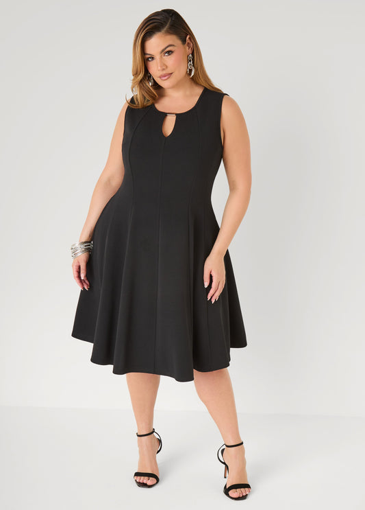Ashley Stewart Textured Knit A Line Dress Black