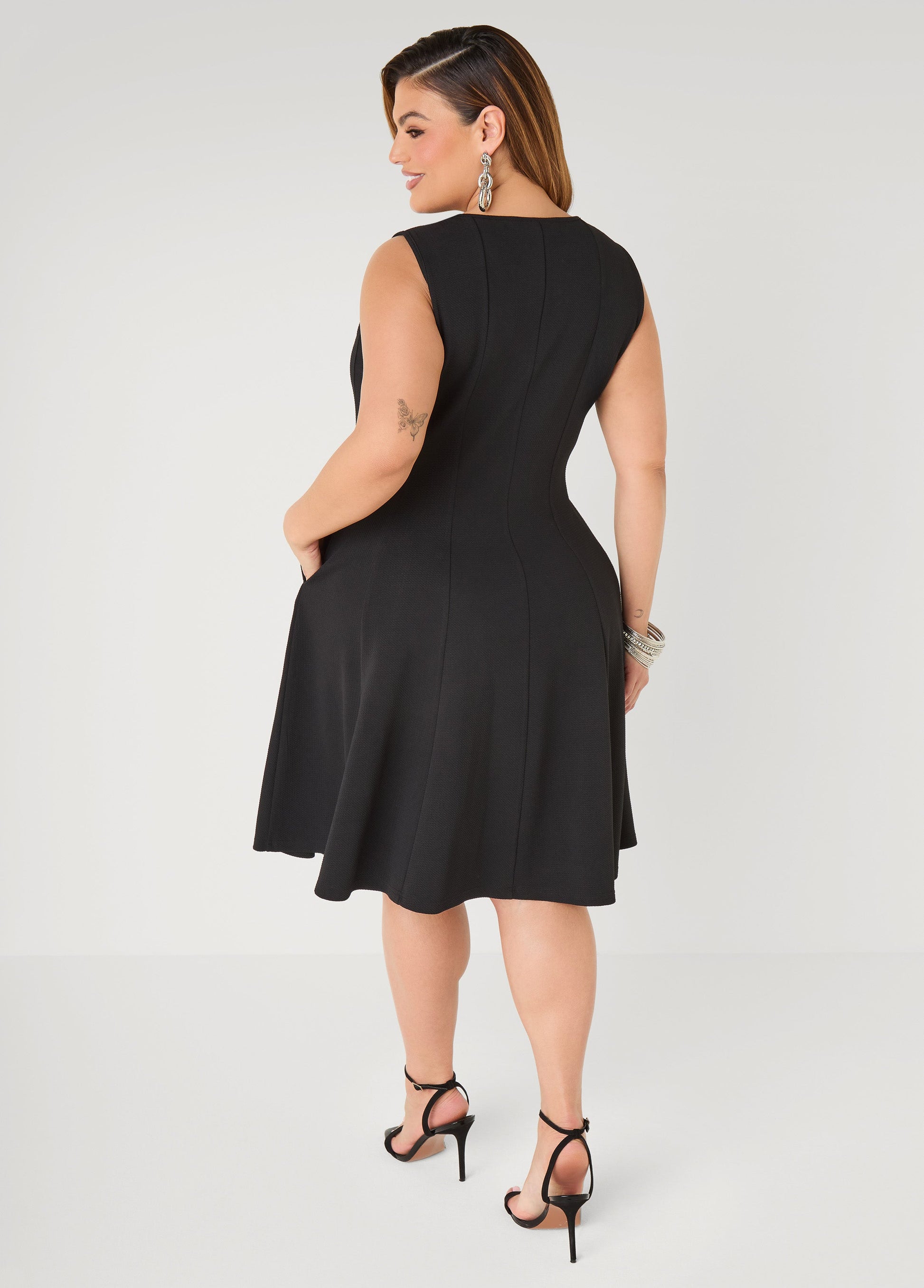 Ashley Stewart Textured Knit A Line Dress Black