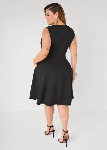 Ashley Stewart Textured Knit A Line Dress Black