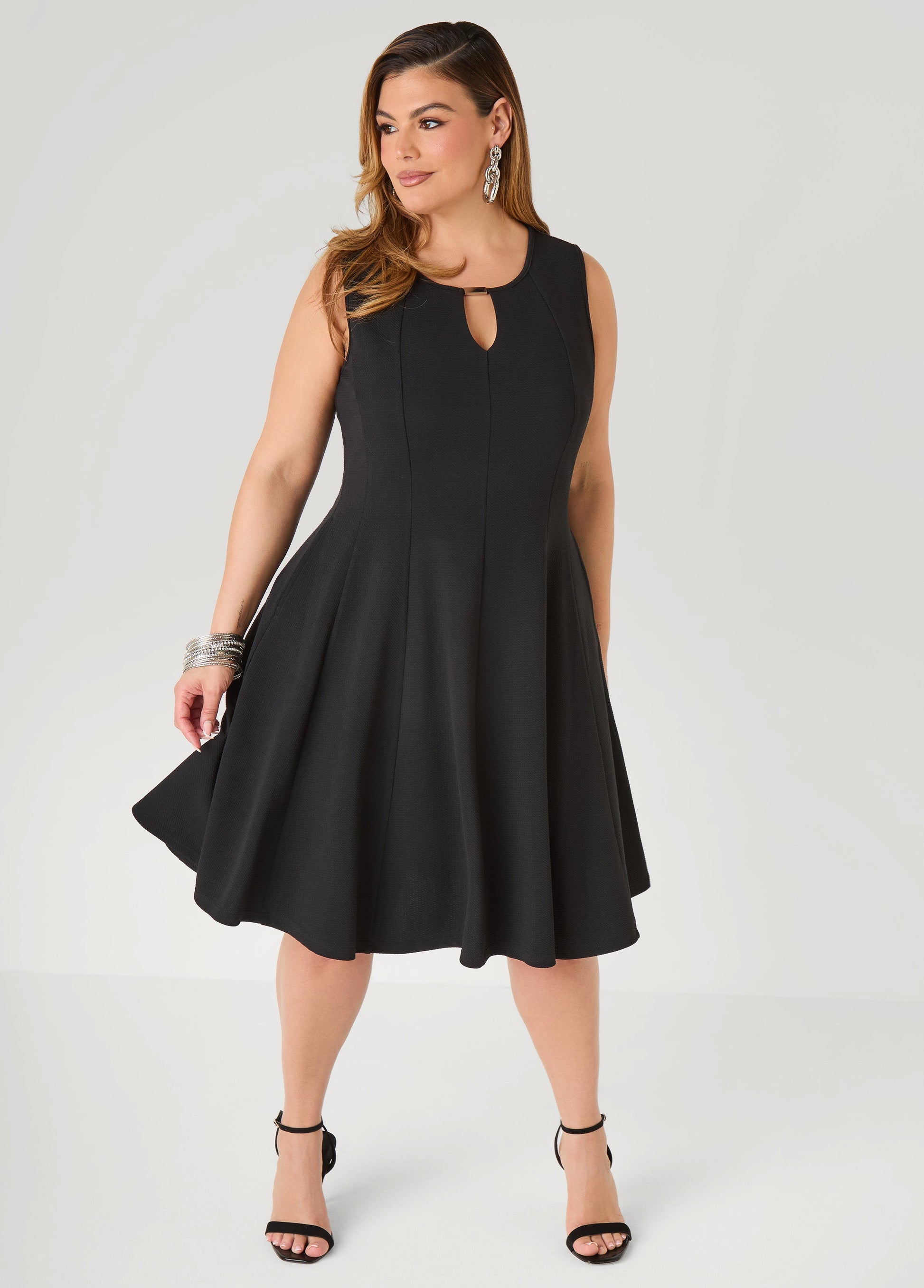 Ashley Stewart Textured Knit A Line Dress Black