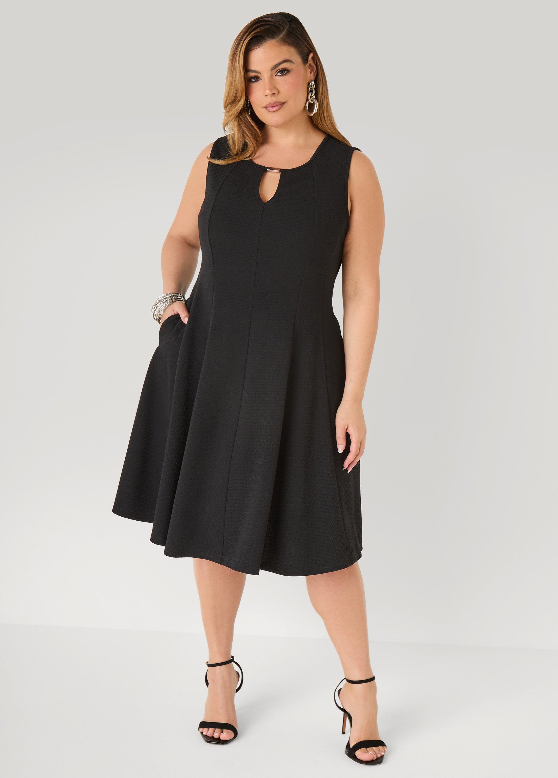 Ashley Stewart Textured Knit A Line Dress Black