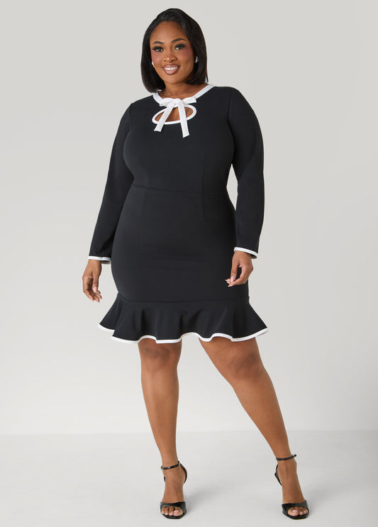 Ashley Stewart Bow Embellished Cutout Dress Black White