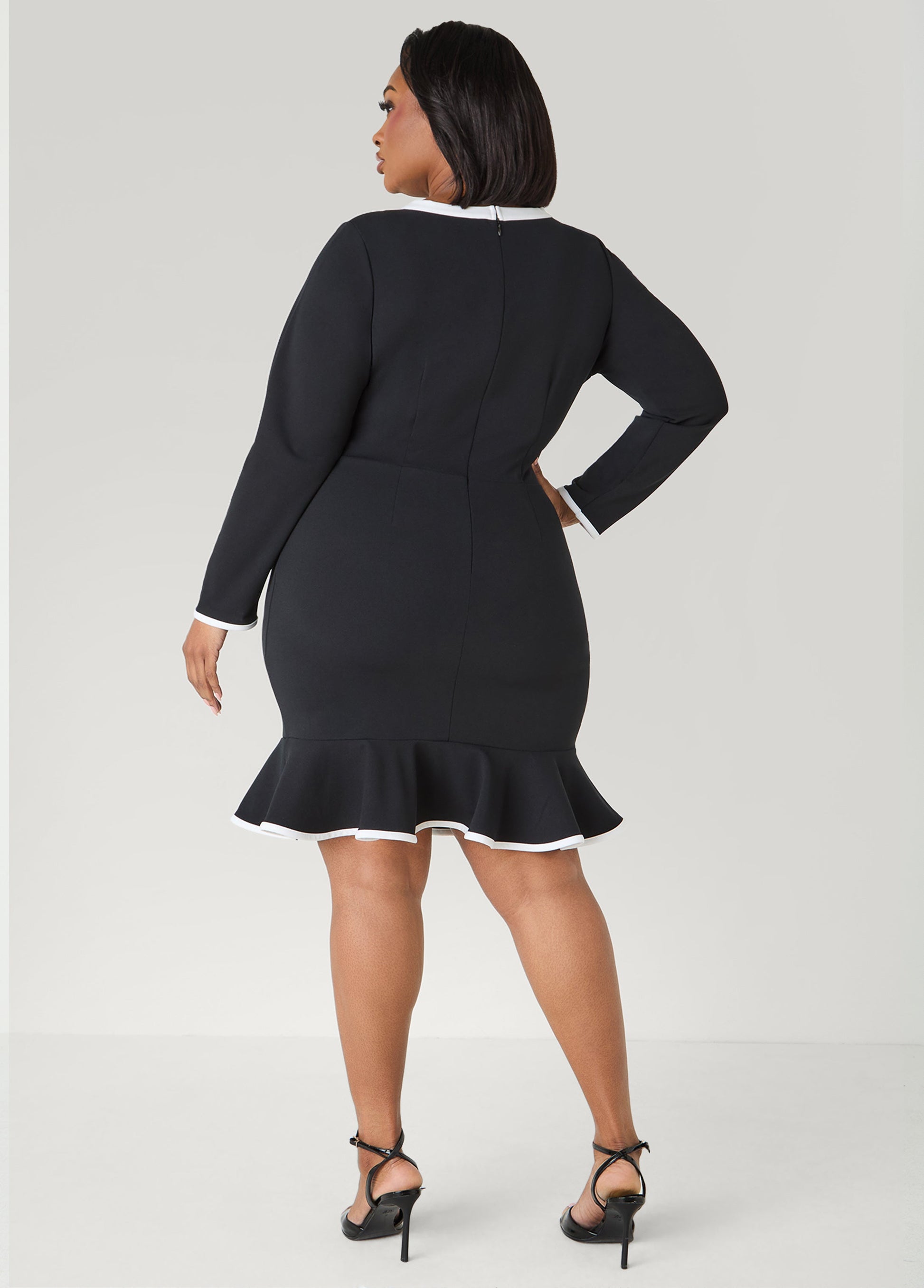 Ashley Stewart Bow Embellished Cutout Dress Black White
