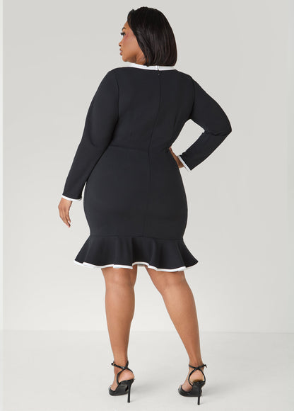 Ashley Stewart Bow Embellished Cutout Dress Black White
