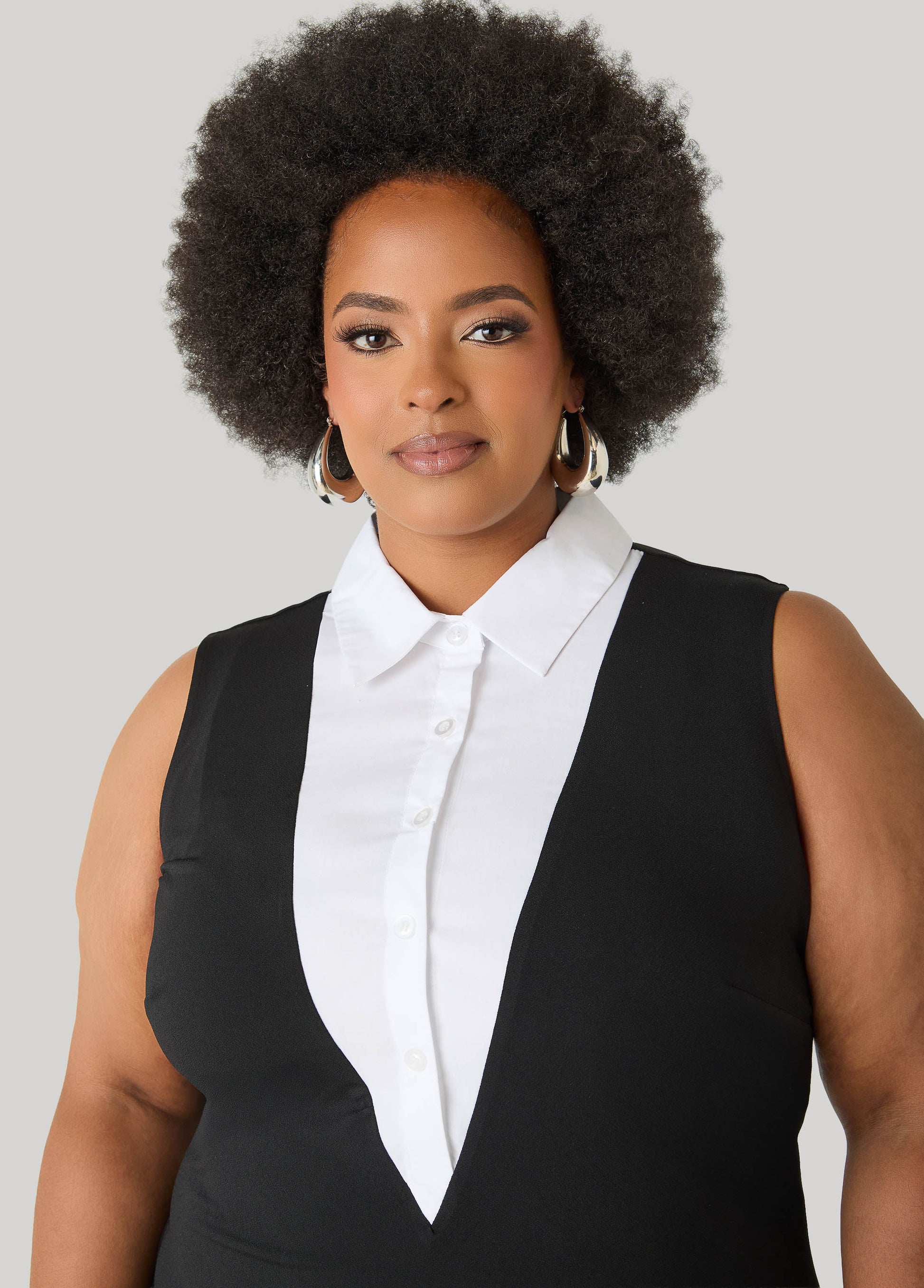 Ashley Stewart Maxi Tuxedo Dress Black White