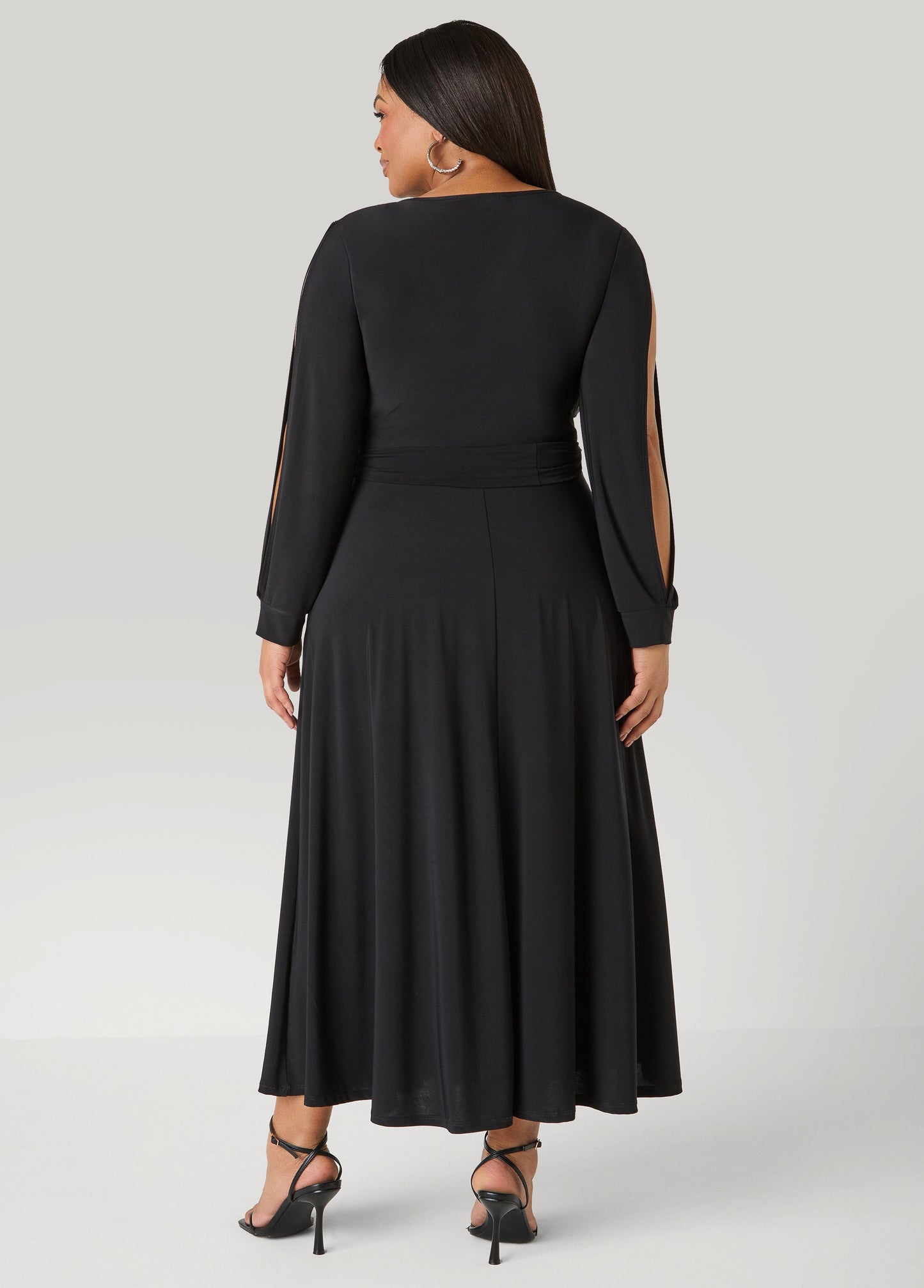 Ashley Stewart Split Sleeved A Line Maxi Dress Black