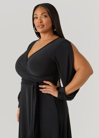 Ashley Stewart Split Sleeved A Line Maxi Dress Black