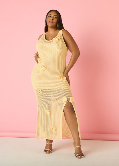 Ashley Stewart Rosette Crochet Maxi Dress Natural