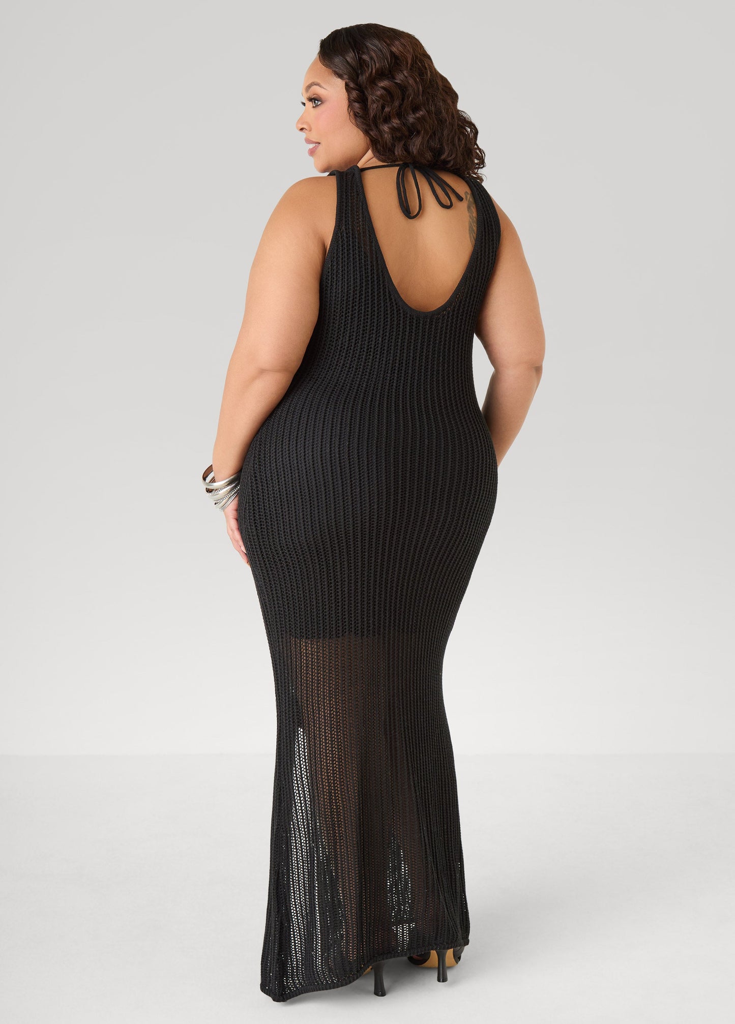 Ashley Stewart Rosette Crochet Maxi Dress Natural