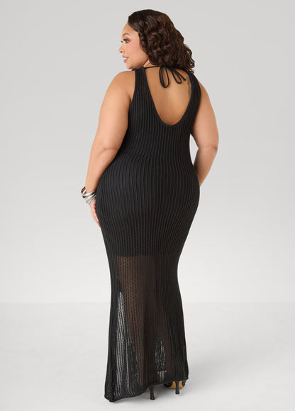 Ashley Stewart Rosette Crochet Maxi Dress Natural