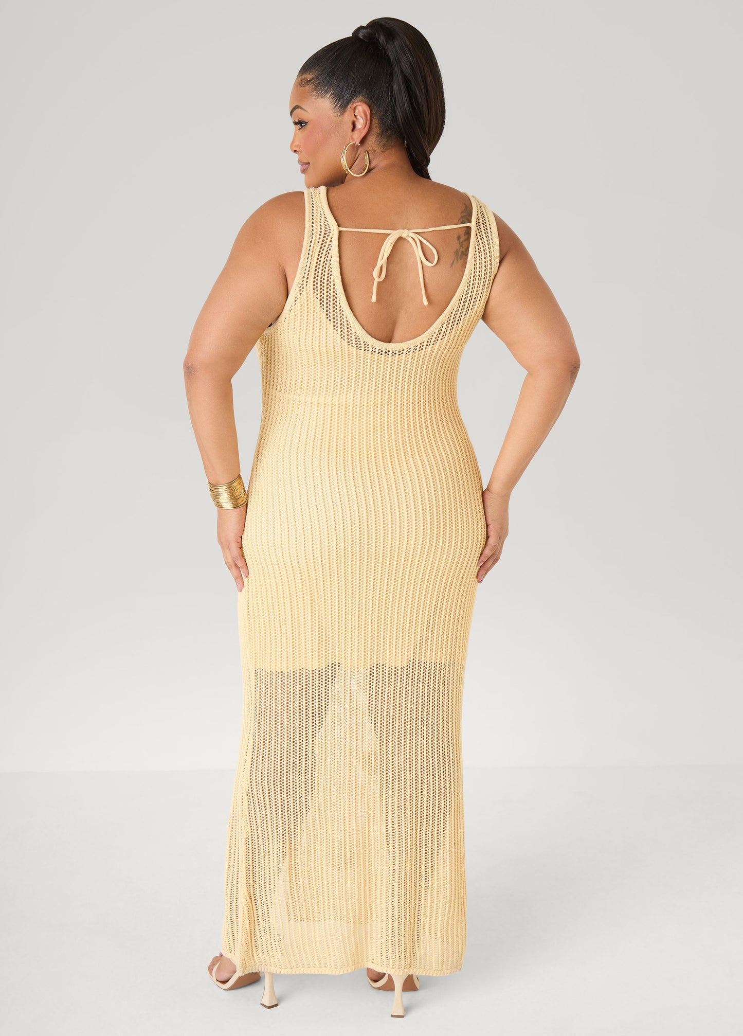Ashley Stewart Rosette Crochet Maxi Dress Natural