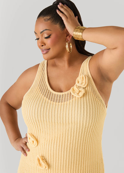 Ashley Stewart Rosette Crochet Maxi Dress Natural