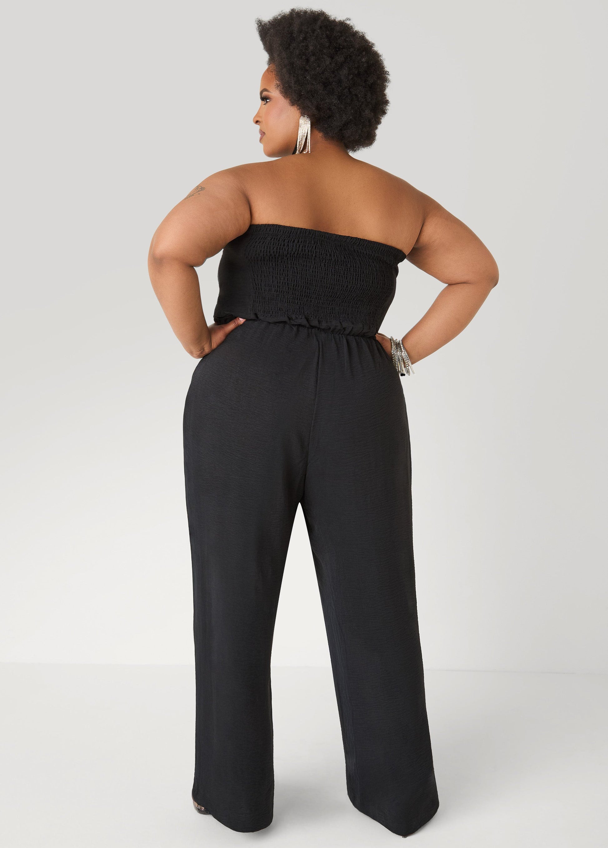 Ashley Stewart Tall Strapless Bow Embellished Jumpsuit Black