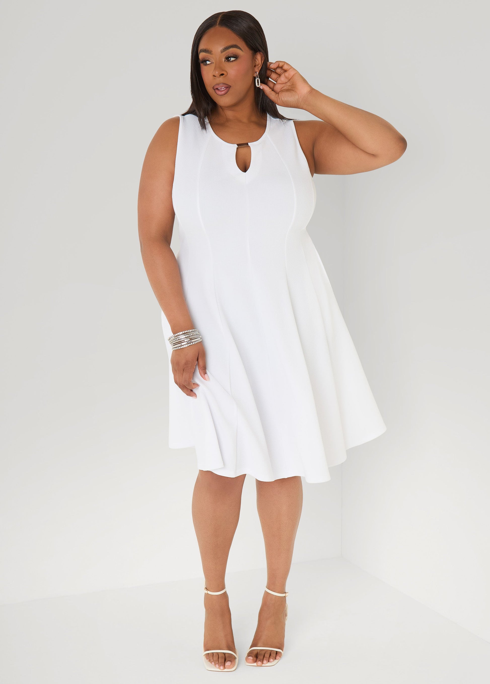 Ashley Stewart Textured A Line Dress White