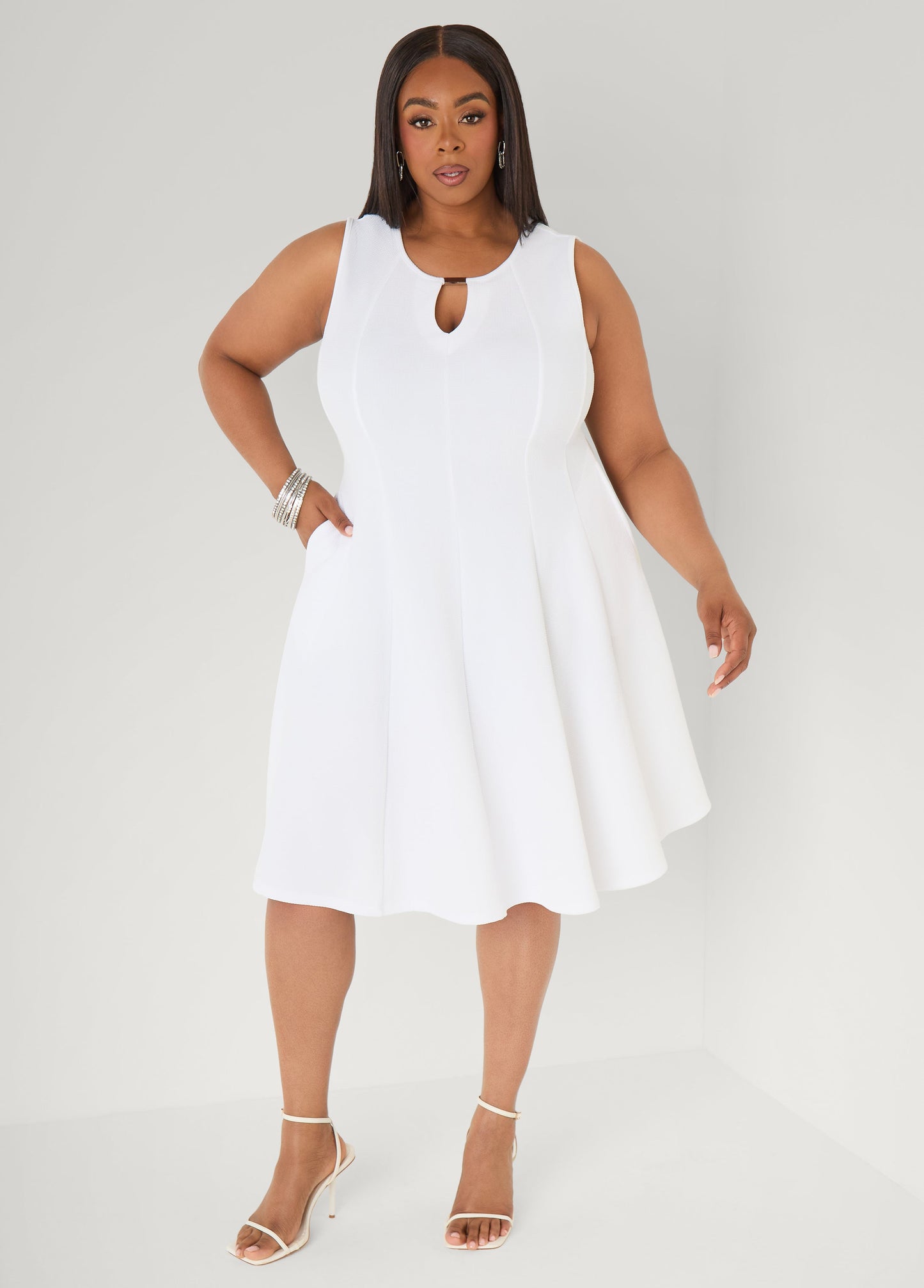 Ashley Stewart Textured A Line Dress White