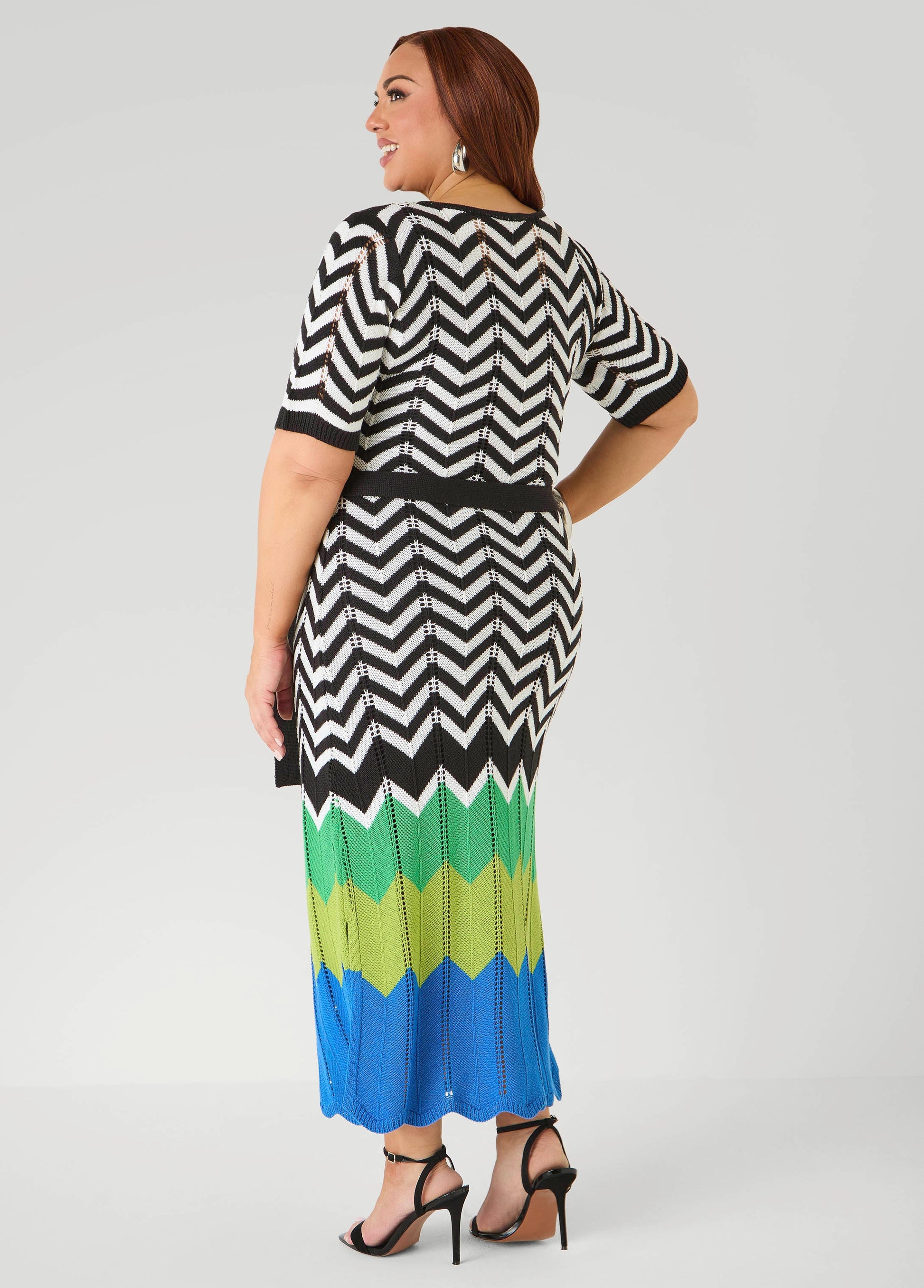 Ashley Stewart Zig Zag Pointelle Maxi Dress Peacoat