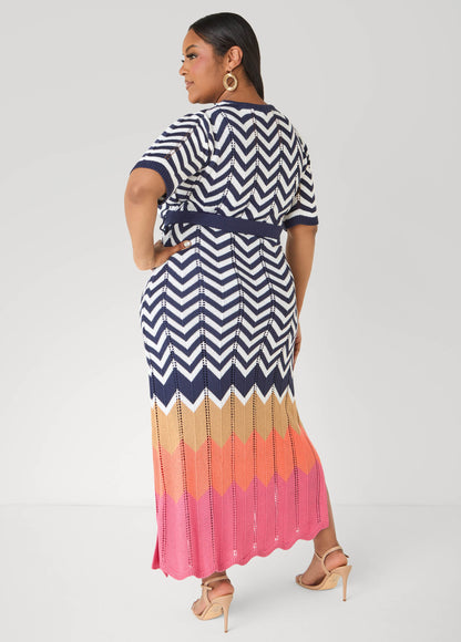 Ashley Stewart Zig Zag Pointelle Maxi Dress Peacoat