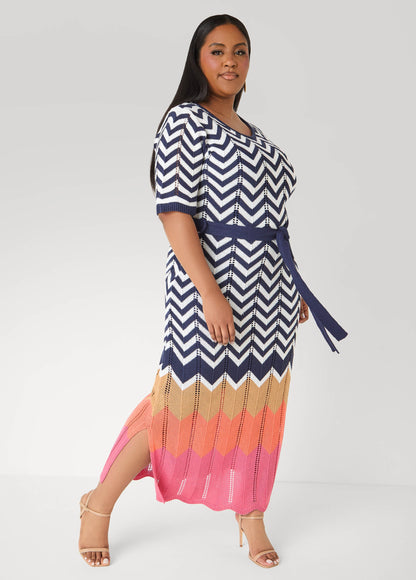 Ashley Stewart Zig Zag Pointelle Maxi Dress Peacoat