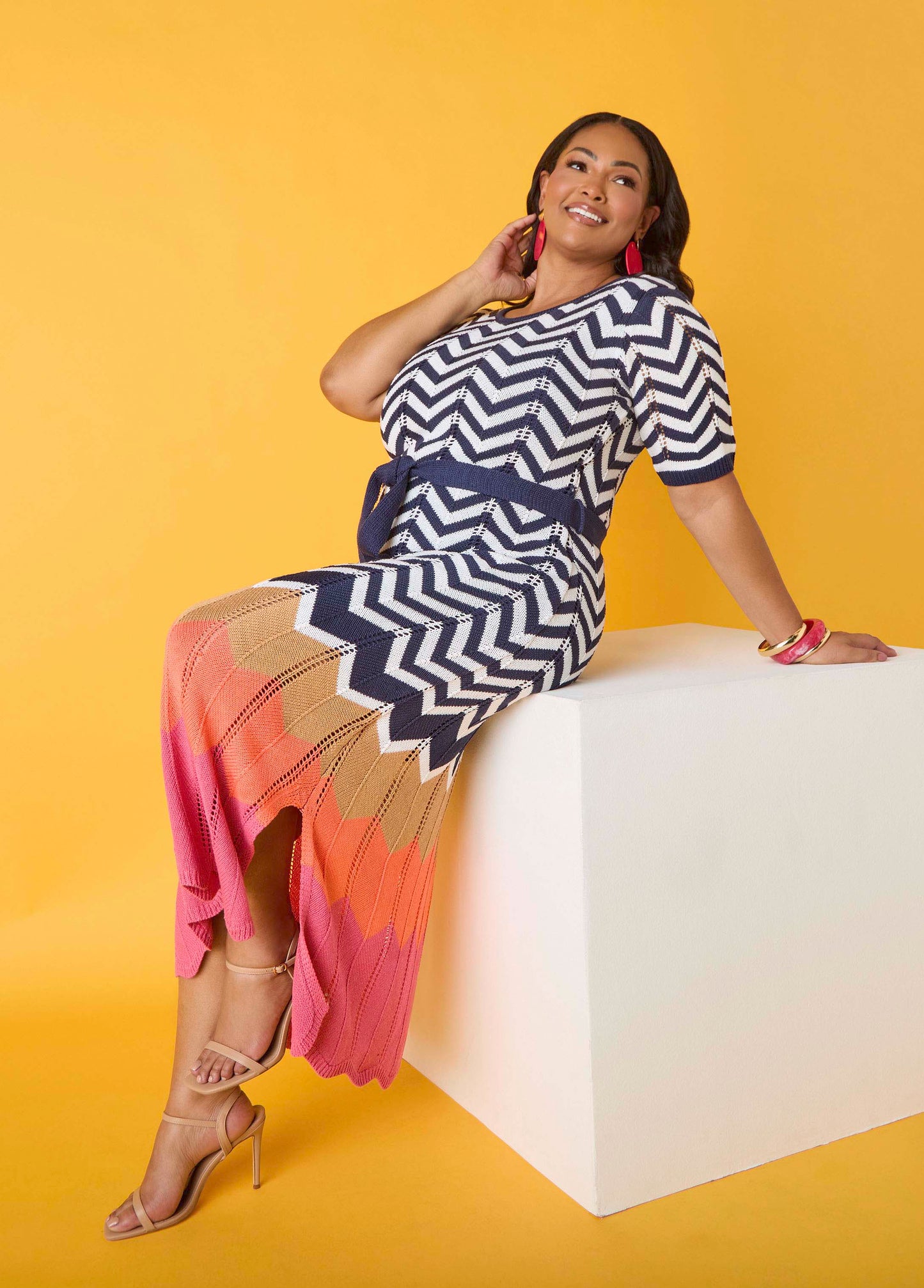 Ashley Stewart Zig Zag Pointelle Maxi Dress Peacoat