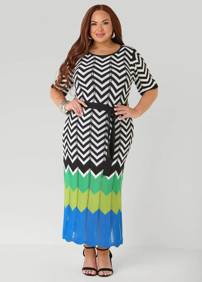 Ashley Stewart Zig Zag Pointelle Maxi Dress Peacoat