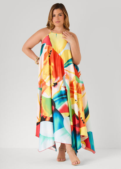 Ashley Stewart Floral Chain Trimmed Maxi Dress Multi