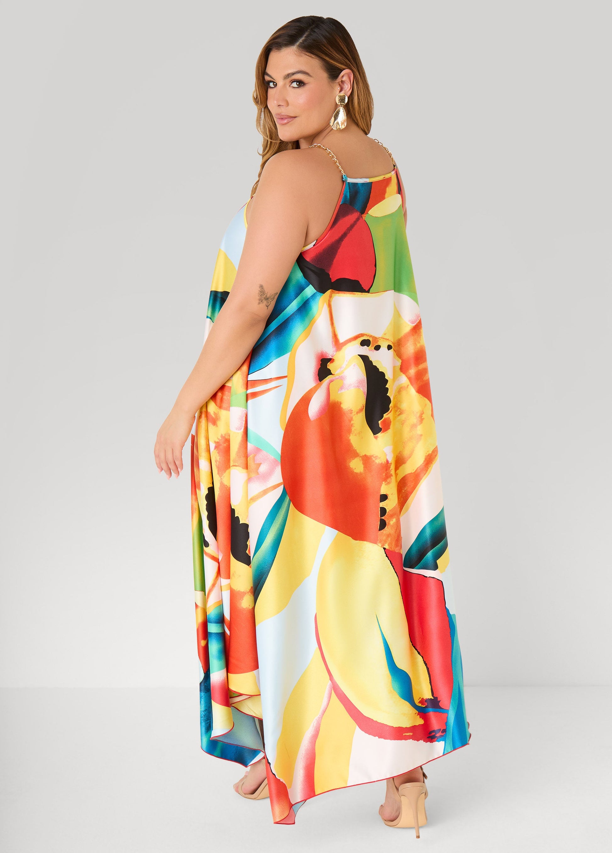 Ashley Stewart Floral Chain Trimmed Maxi Dress Multi