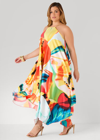 Ashley Stewart Floral Chain Trimmed Maxi Dress Multi