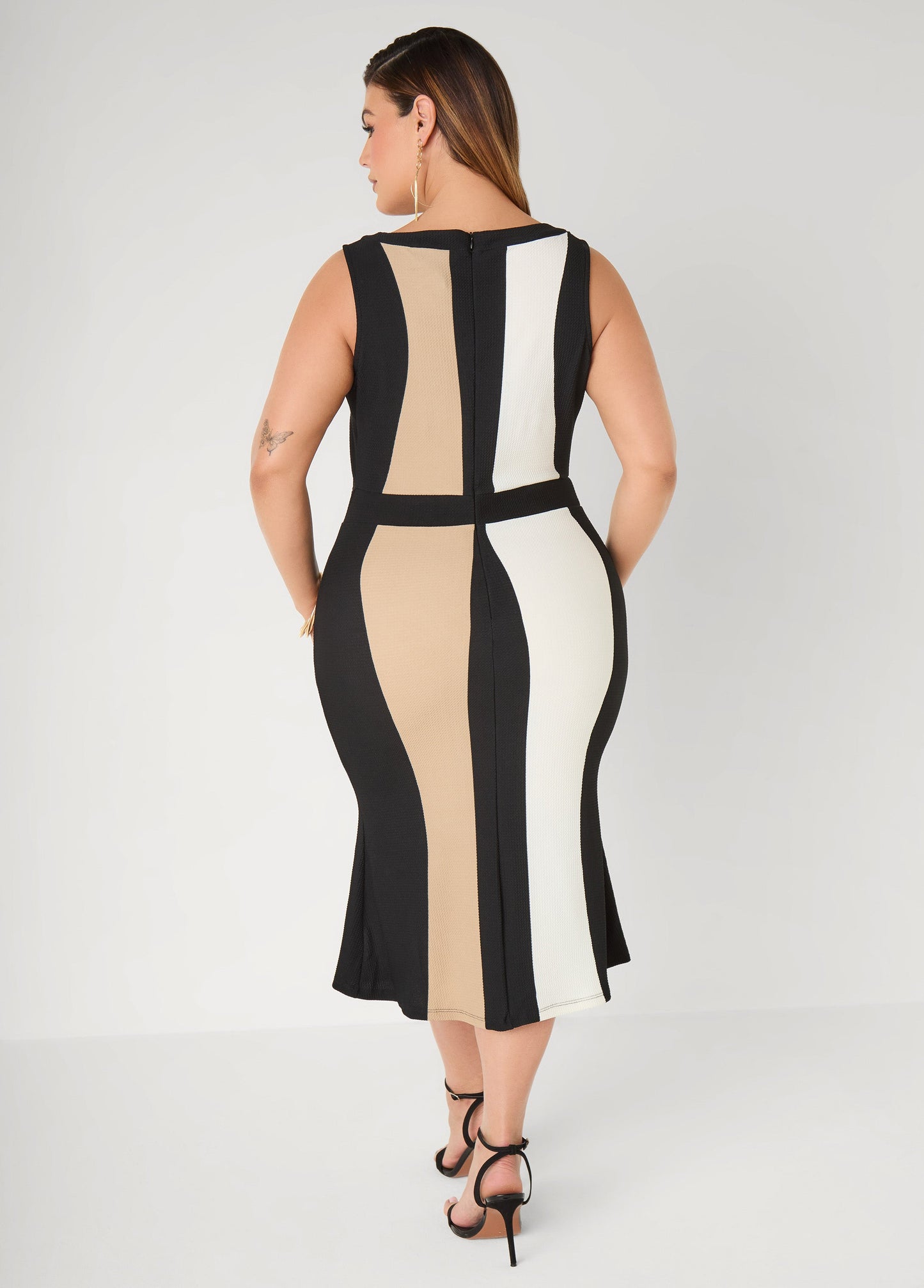 Ashley Stewart Colorblock Midaxi Sheath Dress Black Combo