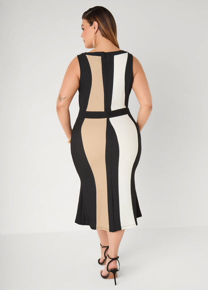Ashley Stewart Colorblock Midaxi Sheath Dress Black Combo
