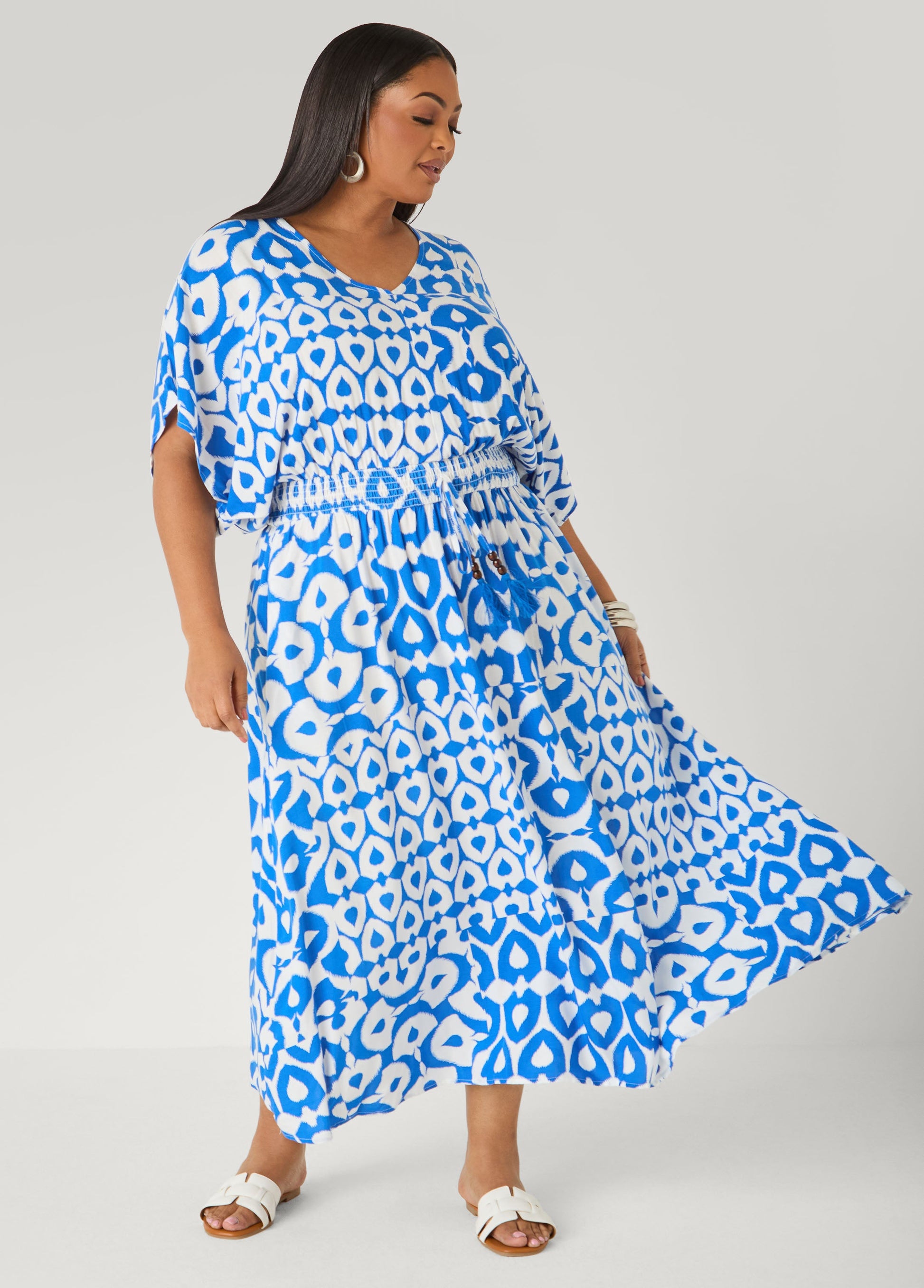 Ashley Stewart Printed Tie Back Maxi Dress Victoria Blue