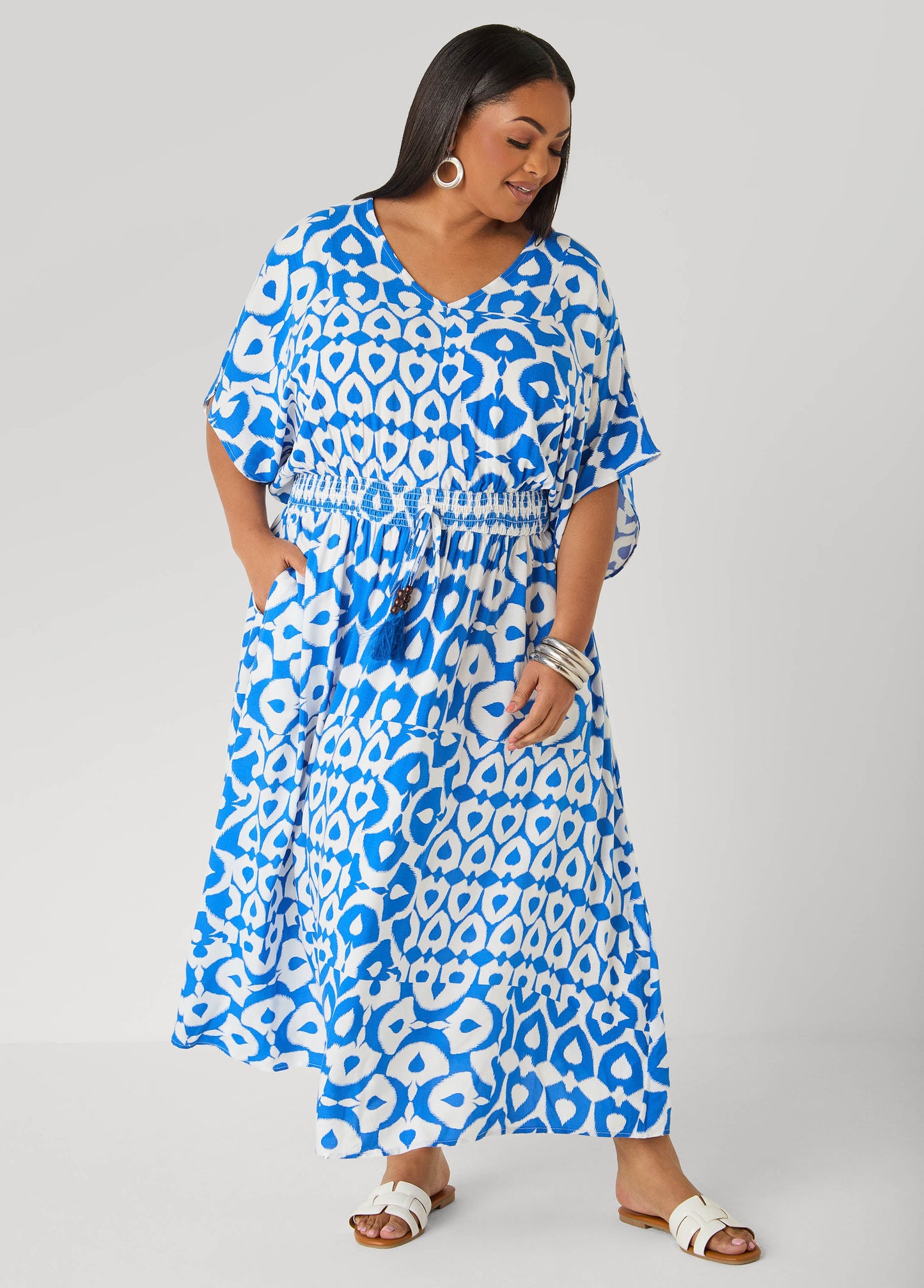 Ashley Stewart Printed Tie Back Maxi Dress Victoria Blue