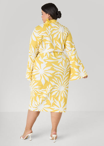 Ashley Stewart Floral Print Wrap Dress Maize