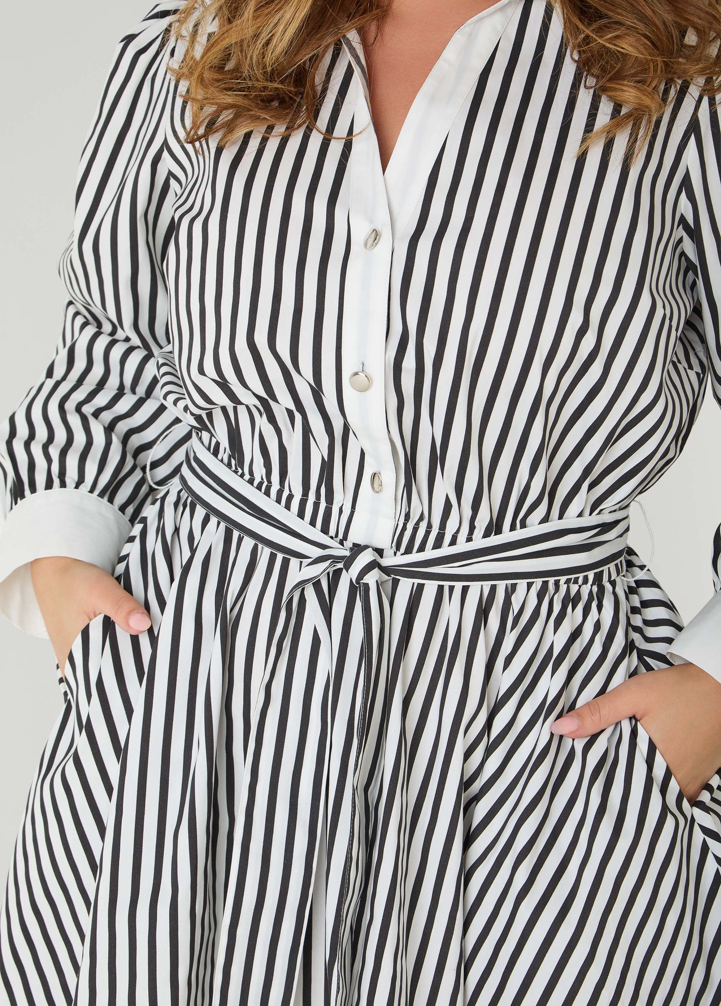 Ashley Stewart Striped A Line Shirtdress Black White