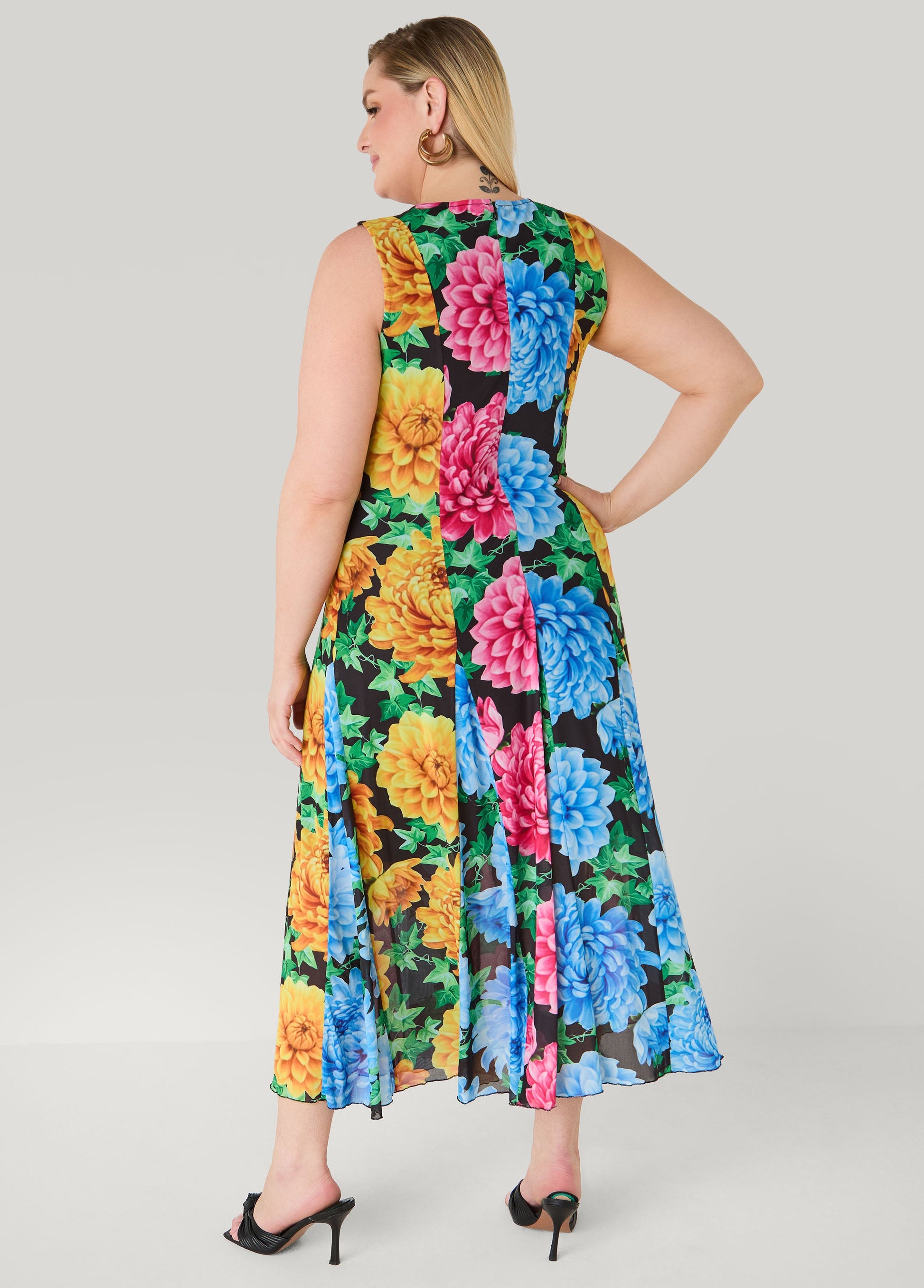 Ashley Stewart Floral Print Mesh Maxi Dress Black Combo