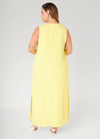 Ashley Stewart Pompom Maxi Dress Canary Yellow