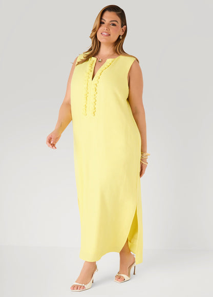 Ashley Stewart Pompom Maxi Dress Canary Yellow