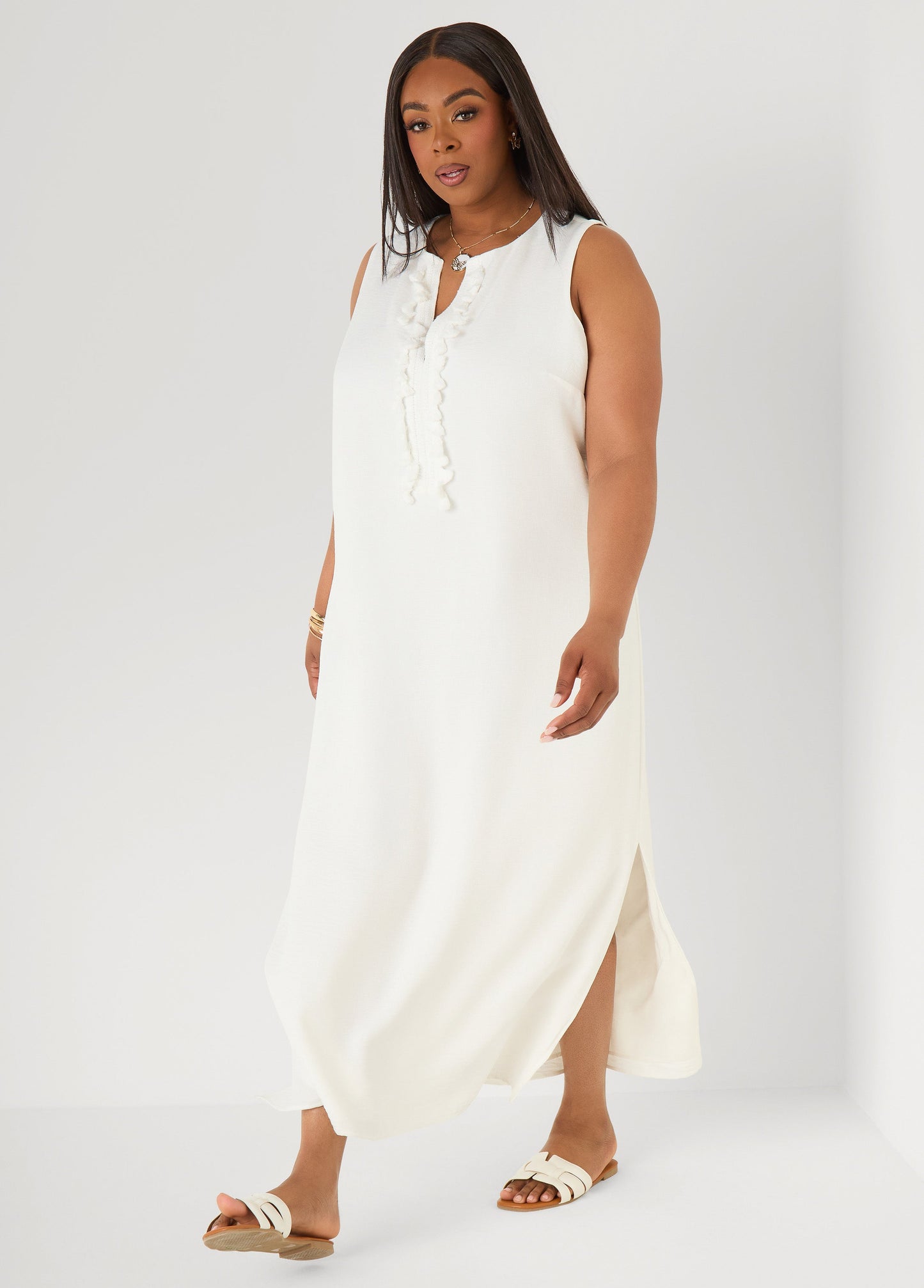 Ashley Stewart Pompom Maxi Dress Canary Yellow