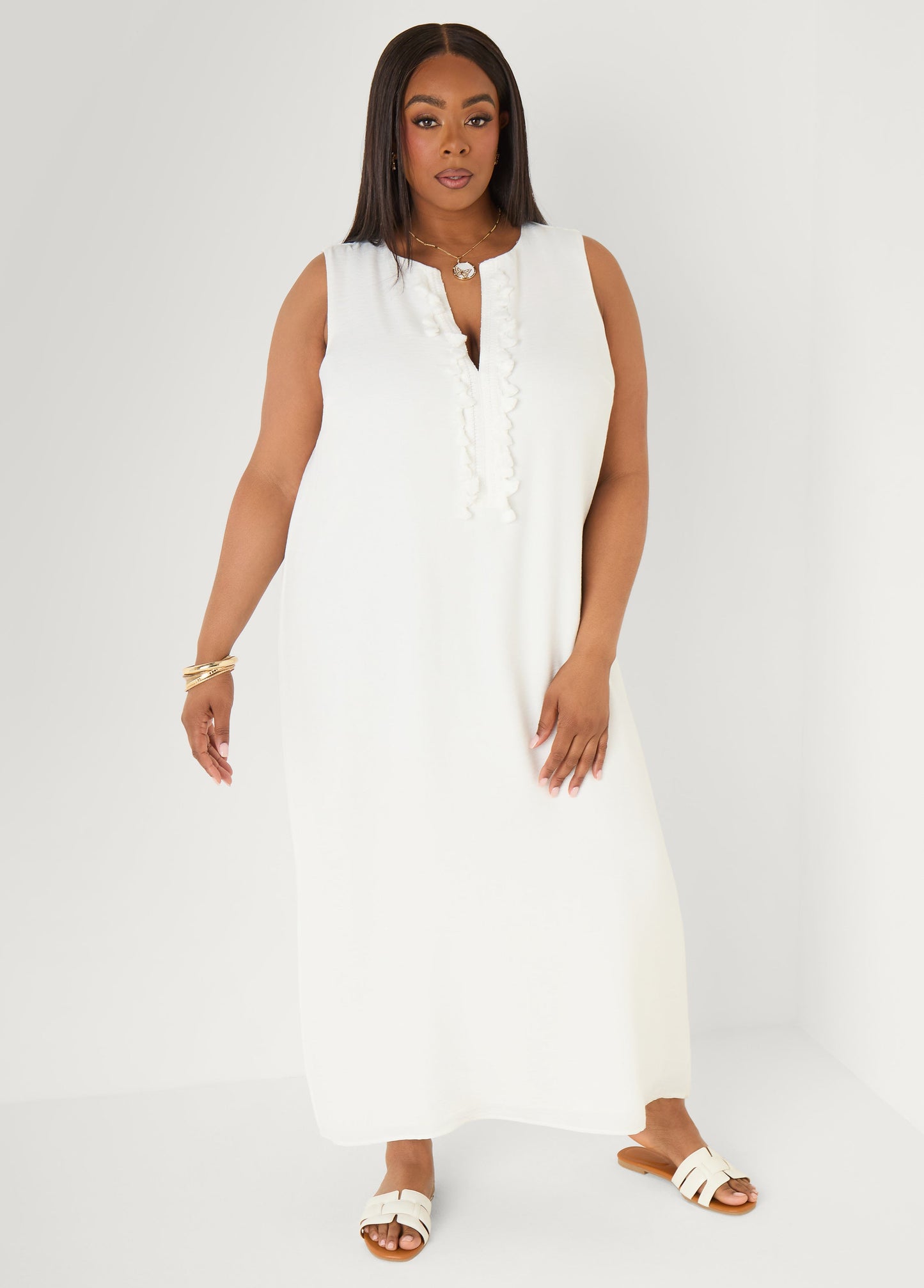 Ashley Stewart Pompom Maxi Dress Canary Yellow