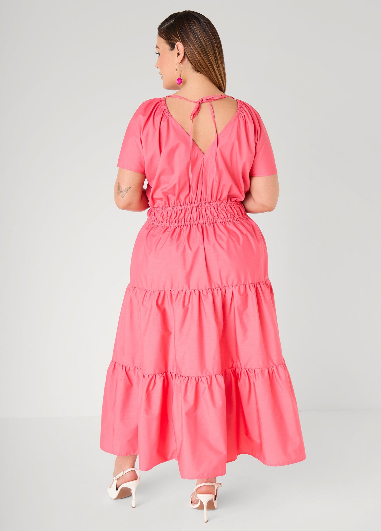 Ashley Stewart Tie Back A Line Maxi Dress Calypso Coral