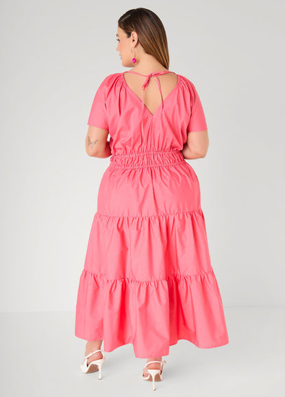 Ashley Stewart Tie Back A Line Maxi Dress Calypso Coral