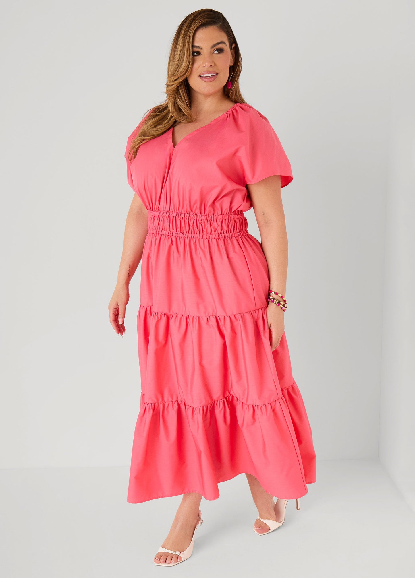 Ashley Stewart Tie Back A Line Maxi Dress Calypso Coral