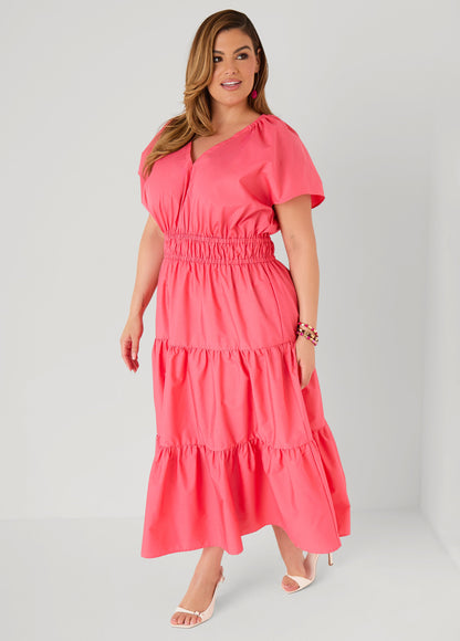 Ashley Stewart Tie Back A Line Maxi Dress Calypso Coral