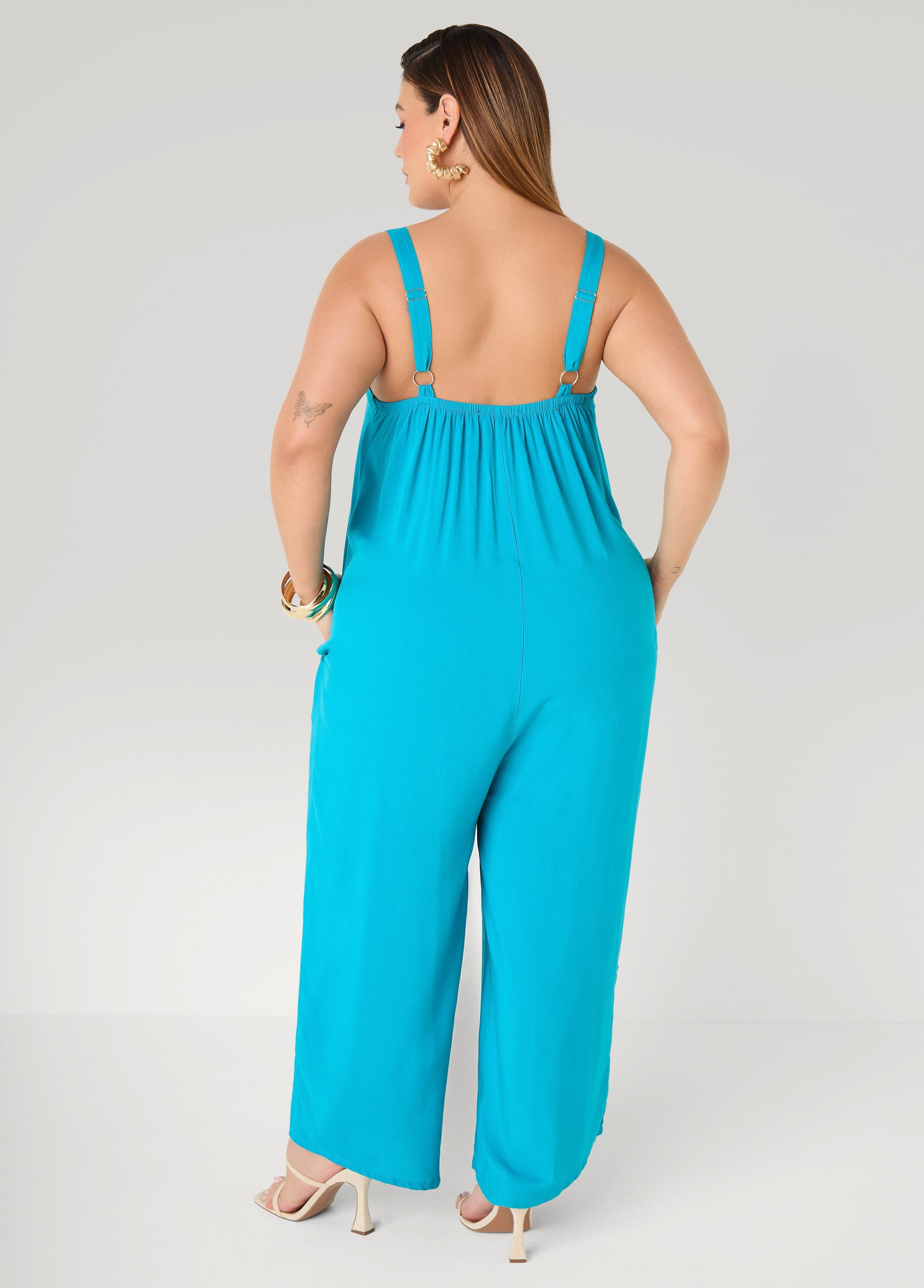 Ashley Stewart Woven Wide Leg Jumpsuit Olive Night