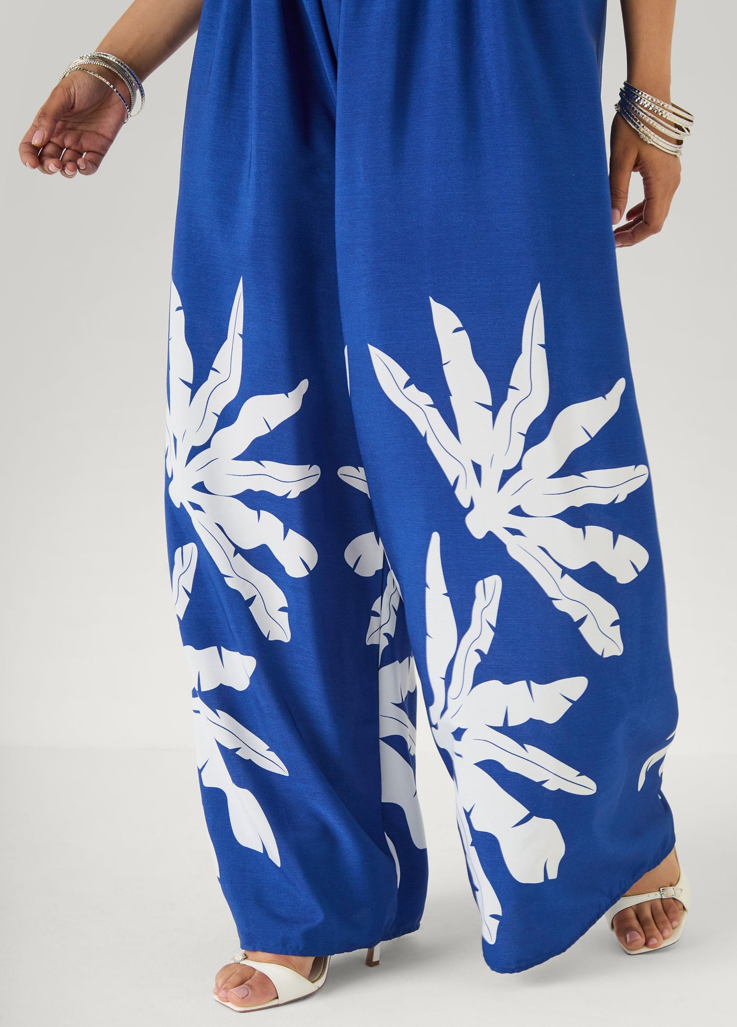 Ashley Stewart Strapless Leaf Print Jumpsuit Sodalite