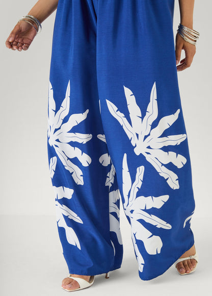 Ashley Stewart Strapless Leaf Print Jumpsuit Sodalite