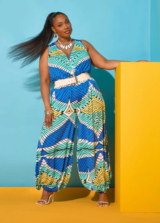 Ashley Stewart Printed Balloon Leg Jumpsuit Multi